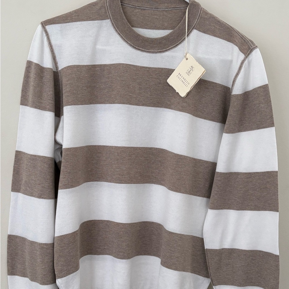 Brunello Cucinelli Men 2-Tone Striped Knit Crewneck Sz 50IT / 40-MUS - NWT $695